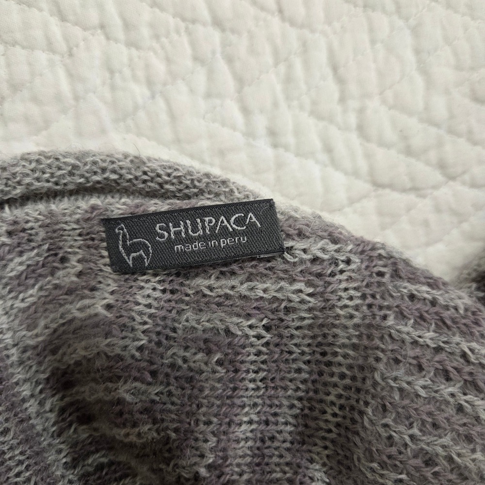 Shupaca Alpaca Made in Peru Geometric Maze Knit Poncho Wrap Gray Purple One Size